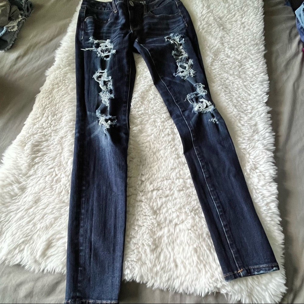American Eagle 360° Super Stretch Jegging Distressed Dark Wash Size 4 R AEO X4